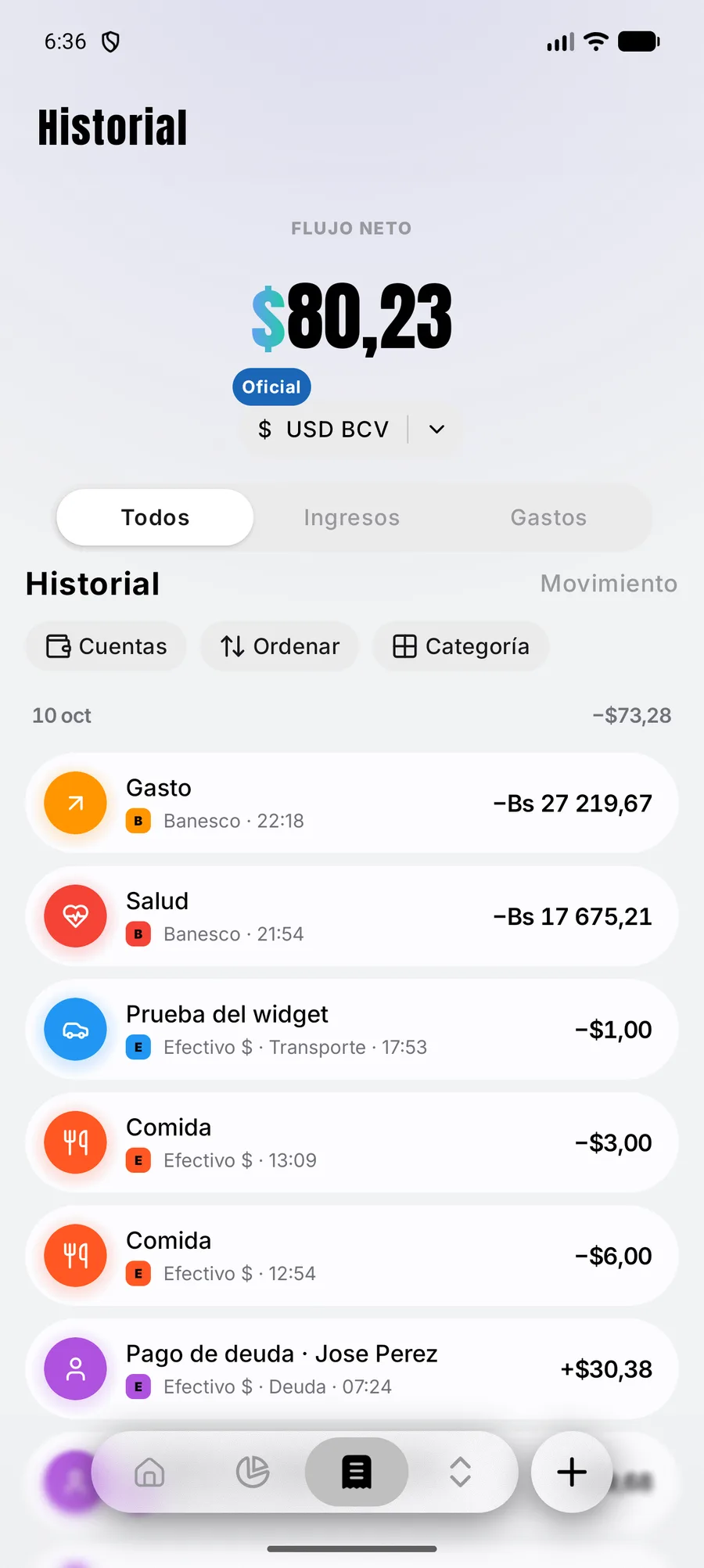 Historial de movimientos guardado en el teléfono